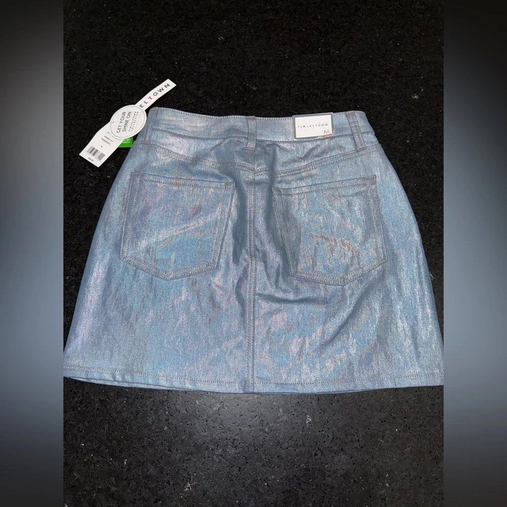 NEW Tinseltown Iridescent Denim Mini Skirt SHINE ON Sz M